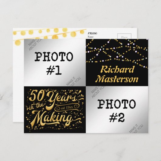 50ste verjaardag 50 jaar in de maak (Toen & Nu) Uitnodiging Briefkaart (Voorkant / Achterkant)