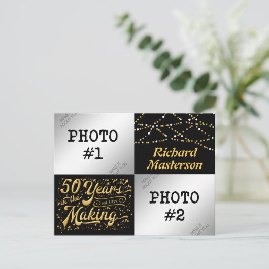 50ste verjaardag 50 jaar in de maak (Toen & Nu) Uitnodiging Briefkaart (Staand voorkant)