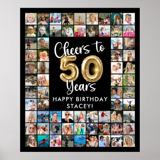 50ste verjaardag 69 Photo Collage Hoera voor 50 ja Poster (Voorkant)