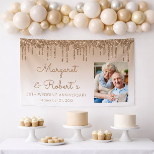 50ste verjaardag aangepaste foto gouden glitterdru spandoek