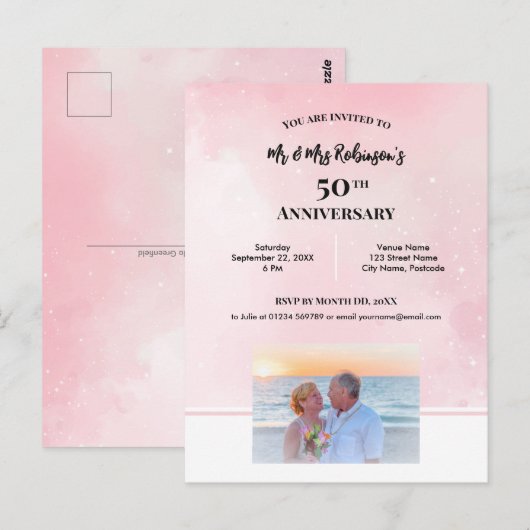 50ste verjaardag aangepaste foto sterrenhemel roze briefkaart (Voorkant / Achterkant)