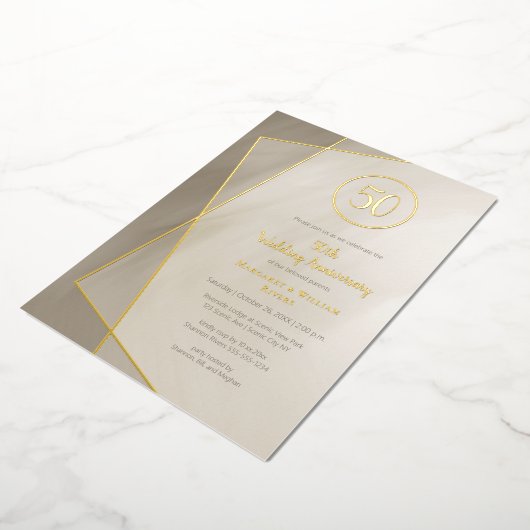 50ste verjaardag antiek grijs met goud folie uitnodiging (Gedraaid)