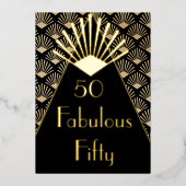 50ste verjaardag Art Deco Elegant Zwart Goud Folie Uitnodiging (Voorkant)