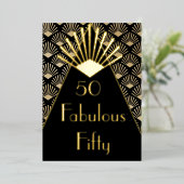 50ste verjaardag Art Deco Elegant Zwart Goud Folie Uitnodiging (Staand Voorkant)