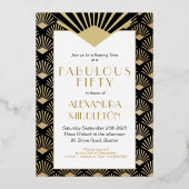 50ste verjaardag Art Deco Elegant Zwart Goud Folie Uitnodiging (Achterkant)