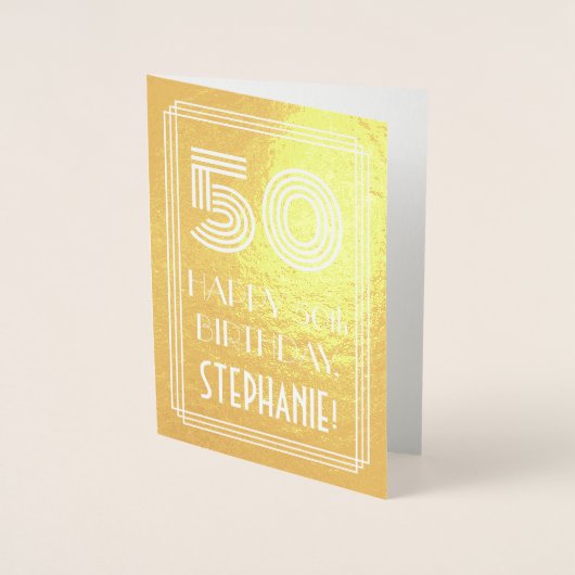 50ste verjaardag - Art Deco geïnspireerd look "50" Folie Kaarten (Voorkant)