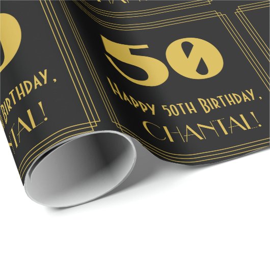 50ste verjaardag - Art Deco geïnspireerde look "50 Cadeaupapier (Rol Hoek)
