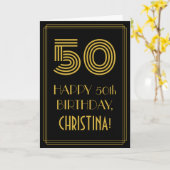 50ste verjaardag: Art Deco Geïnspireerde look "50" Kaart (Gele Bloem)