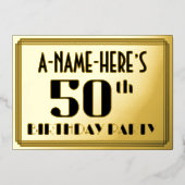 50ste verjaardag: Art Deco Kijk "50" en naam Folie Uitnodiging (Voorkant)