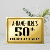 50ste verjaardag: Art Deco Kijk "50" en naam Folie Uitnodiging (Staand Voorkant)