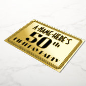 50ste verjaardag: Art Deco Kijk "50" en naam Folie Uitnodiging (Gedraaid)