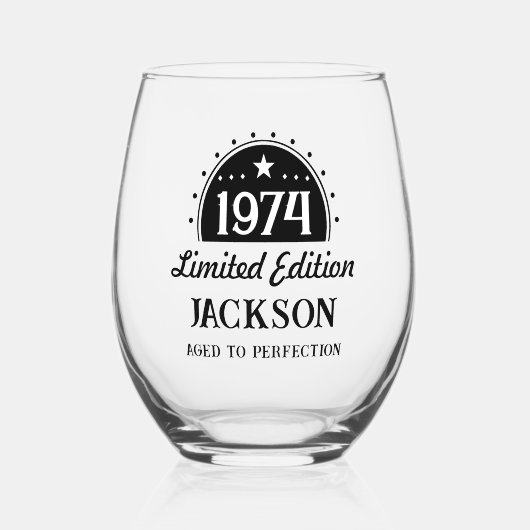50ste verjaardag beperkte perfectie 1974 wijnglas zonder voet (Voorkant)