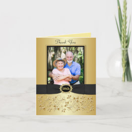 50ste verjaardag Black Gold Floral bedankkaart
