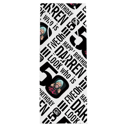 50ste verjaardag Black Look 50 aangepaste foto naa Wijn Cadeautas (Achterkant)