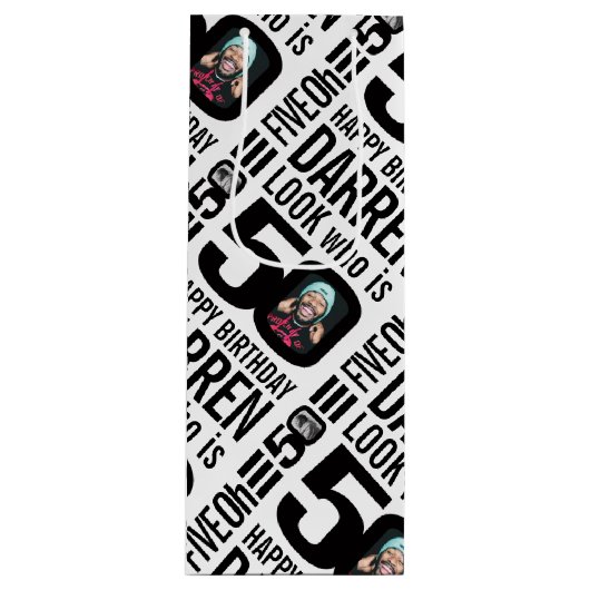 50ste verjaardag Black Look 50 aangepaste foto naa Wijn Cadeautas (Voorkant)