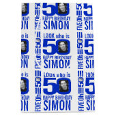 50ste verjaardag blauwe look 50 aangepaste foto na medium cadeauzakje (Voorkant)