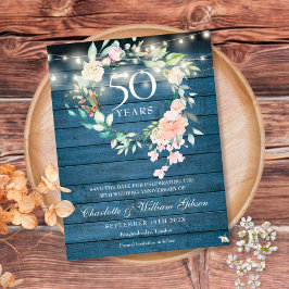 50ste verjaardag Blauwe Rustieke bloemensave the d Briefkaart