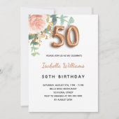 50ste verjaardag bloem roosgoud eucalyptus groenbl kaart (Voorkant)