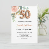 50ste verjaardag bloem roosgoud eucalyptus groenbl kaart (Staand voorkant)