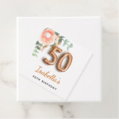 50ste verjaardag bloem roosgoud eucalyptus monogra bedankjes labels (In situ)