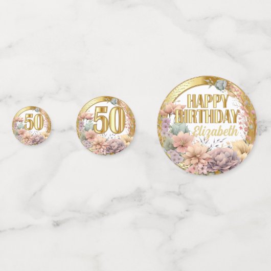 50ste verjaardag - Bloemen en Goud Confetti (Voorkanten)