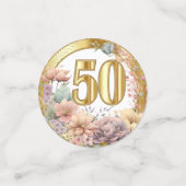 50ste verjaardag - Bloemen en Goud Confetti (Kleine voorkant)