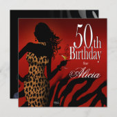 50ste verjaardag Bombshell Luipaard Cocktailparty Kaart (Voorkant / Achterkant)