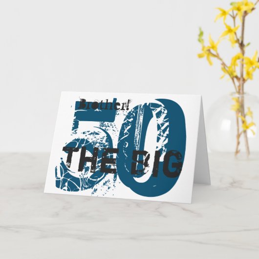 50ste Verjaardag, broer, blauw, witte zwarte, Kaart (Gele Bloem)