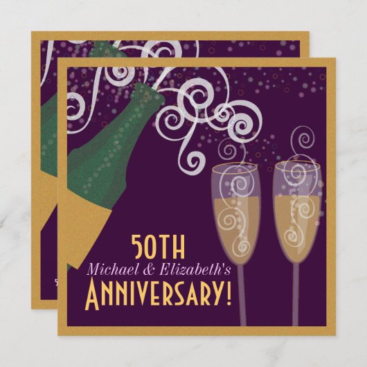 50ste verjaardag Bubbly Champagne Gouden Feest Kaart (Voorkant / Achterkant)
