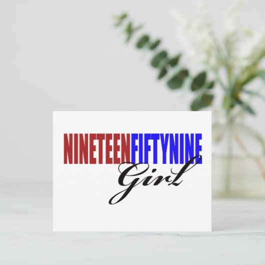 50ste verjaardag cadeaus, 1959 meisje! briefkaart (Staand voorkant)