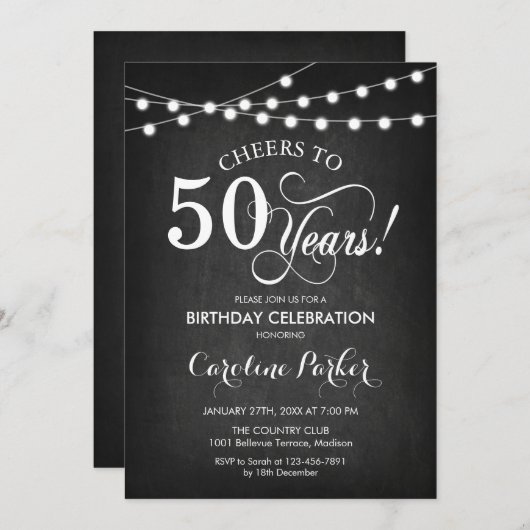 50ste verjaardag - Chalkboard Zwart Wit Kaart (Voorkant / Achterkant)