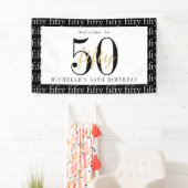 50ste Verjaardag Chic Zwart Wit Goud Welkomfeest Spandoek (Insitu)