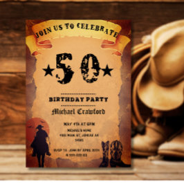 50ste verjaardag cowboy oud papier paard rijden fe kaart