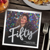 50ste verjaardag custom foto script zilver servet