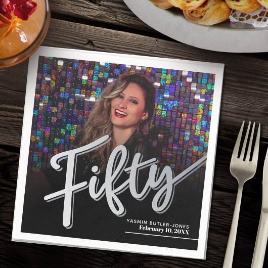 50ste verjaardag custom foto script zilver servet