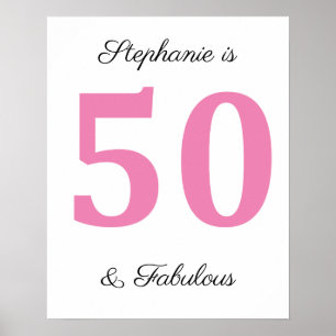 50ste verjaardag Custom Name Pink Fifty en Fabulou Poster