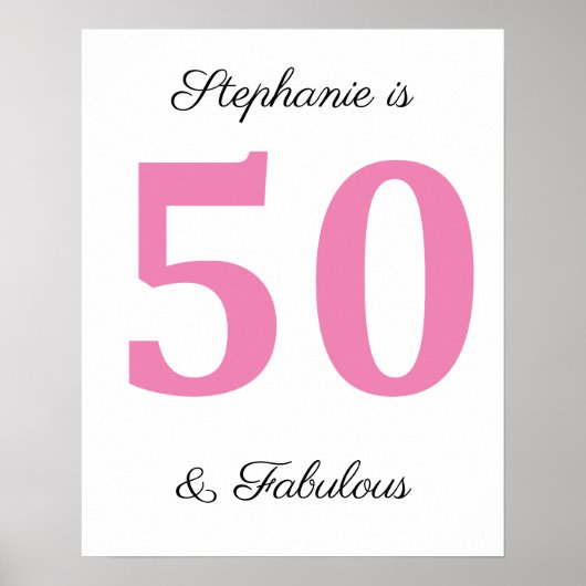 50ste verjaardag Custom Name Pink Fifty en Fabulou Poster (Voorkant)