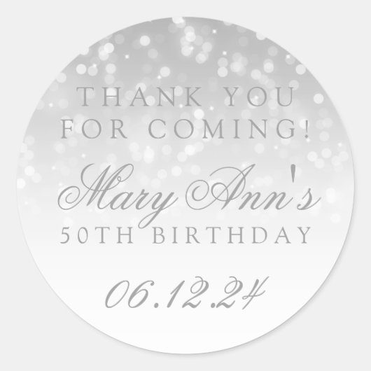 50ste verjaardag dank u zilveren Bokeh sprankellic Ronde Sticker (Voorkant)