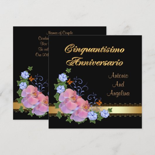 50ste verjaardag diner uitnodiging, Italiaans Kaart (Voorkant / Achterkant)