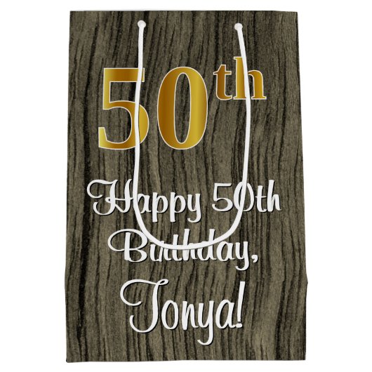 50ste verjaardag: Elegant Faux Gold Look #, Faux W Medium Cadeauzakje (Achterkant)