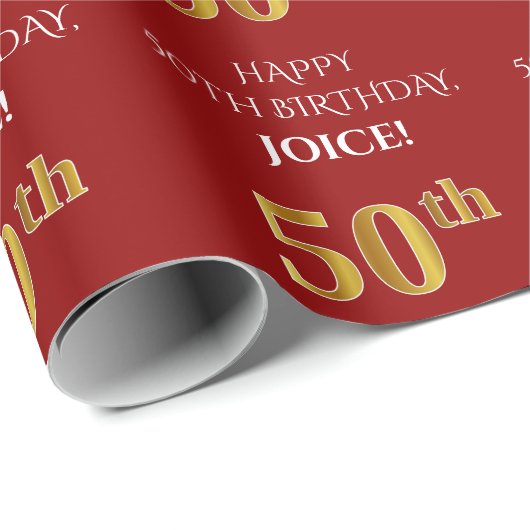 50ste verjaardag: Elegant, rood, Faux Gold look Cadeaupapier (Rol Hoek)
