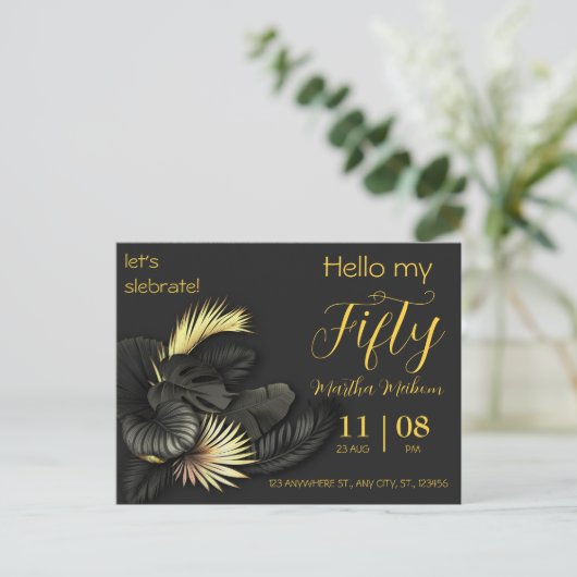 50ste verjaardag. Elegant verjaardagsuitnodiging. Uitnodiging Briefkaart (Staand voorkant)