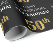 50ste verjaardag: Elegant, zwart, Faux Gold look Cadeaupapier (Rol Hoek)