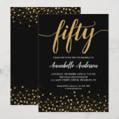 50ste verjaardag Elegant Zwart Goud Confetti Scrip Kaart (Voorkant / Achterkant)