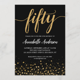 50ste verjaardag Elegant Zwart Goud Confetti Scrip Kaart