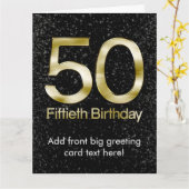 50ste Verjaardag, Elegante Zwarte Gouden Glam Kaart (Gele Bloem)