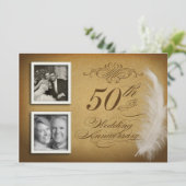50ste verjaardag Fancy Feather 2 Foto uitnodiginge Kaart (Staand voorkant)