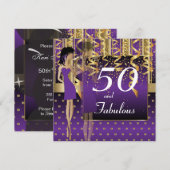 50ste verjaardag Feest Meisjesfeest | Paars & Goud Kaart (Voorkant / Achterkant)