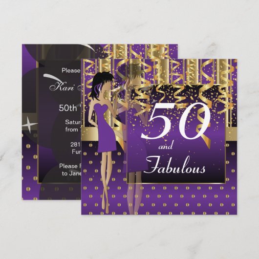 50ste verjaardag Feest Meisjesfeest | Paars & Goud Kaart (Voorkant / Achterkant)