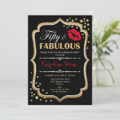 50ste verjaardag - Fifty Fabulous Goud Zwart Rood Kaart (Staand voorkant)